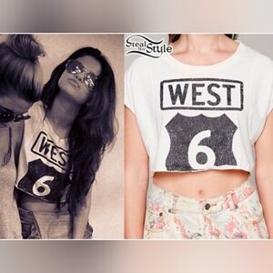 Free People We the Free Go West Short Sleeve Crop Top T-Shirt Size Small Ivory